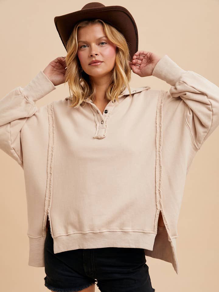 VINTAGE WASHED TERRY POLO PULLOVER for wholesale by In Loom