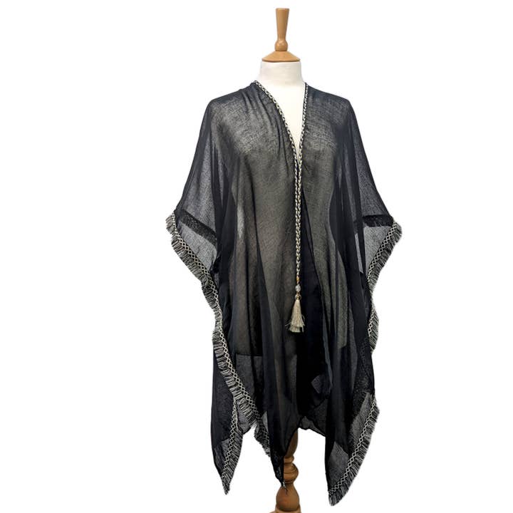 Roye - Tassel Tie Kaftan (90x180cm) - Black for wholesale by Black Ginger