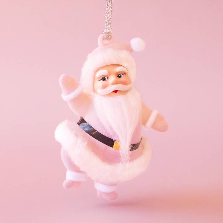 Sunshine Studios - Wholesale Ornament - Retro Flocked Dancing Santa Ornament | Light Pink2