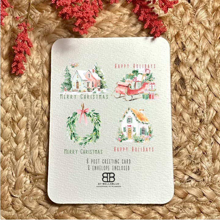 Conjuntos de tarjetas hechas a mano con arte impreso en acuarela de Navidad/Festividades para venta al por mayor de by BellaBlue