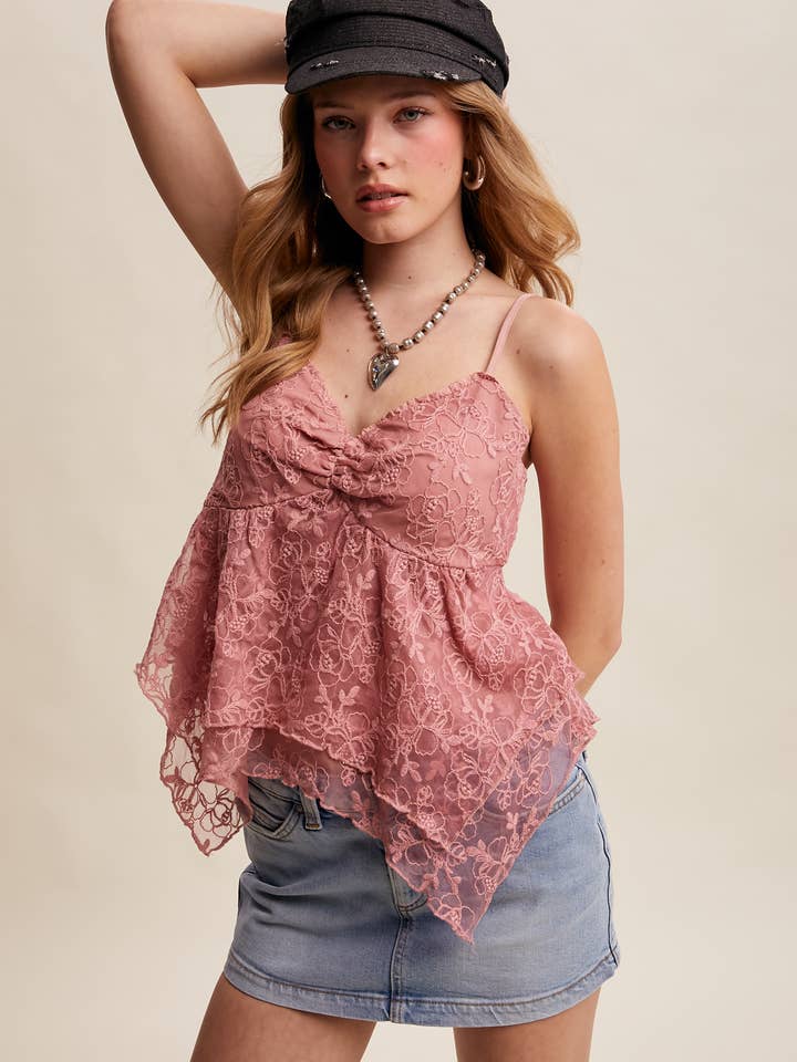 Lace Handkerchief Hem Cami Top LCM0079 for wholesale by Listicle