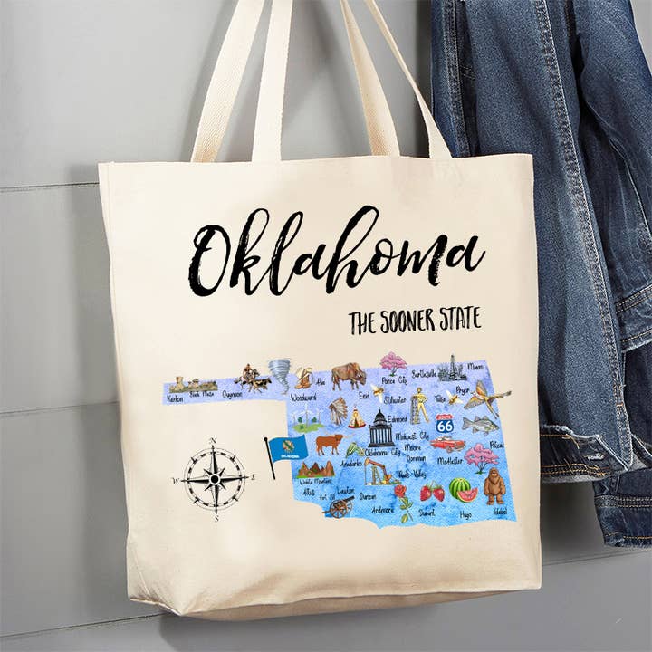 Oklahoma State Map Canvas Tote Bag for wholesale by Avery Lane Gifts