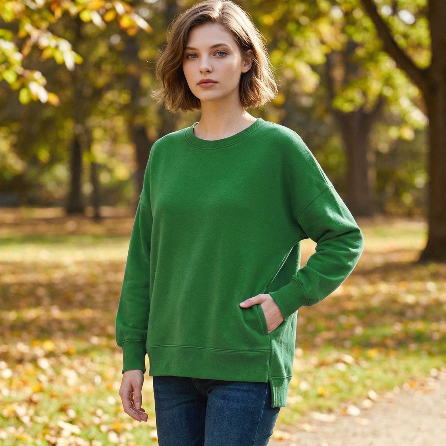 42POPS - Vente Sweat-shirt – femme - Pull à ourlet haut-bas en polaire avec poches11