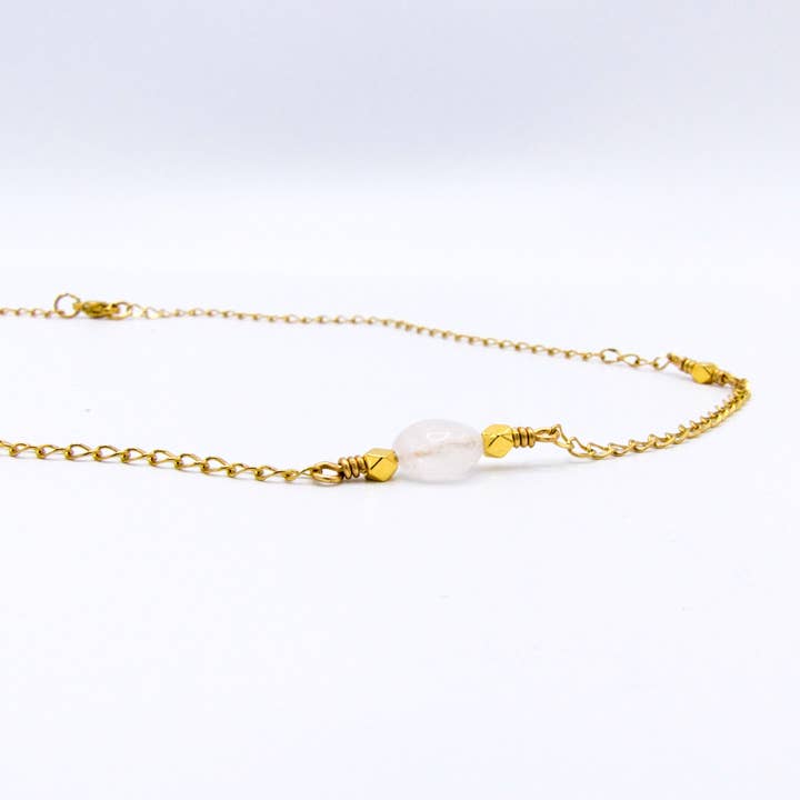 Collier en quartz rose et acier inoxydable, Miranda pour la vente par FolieSucree