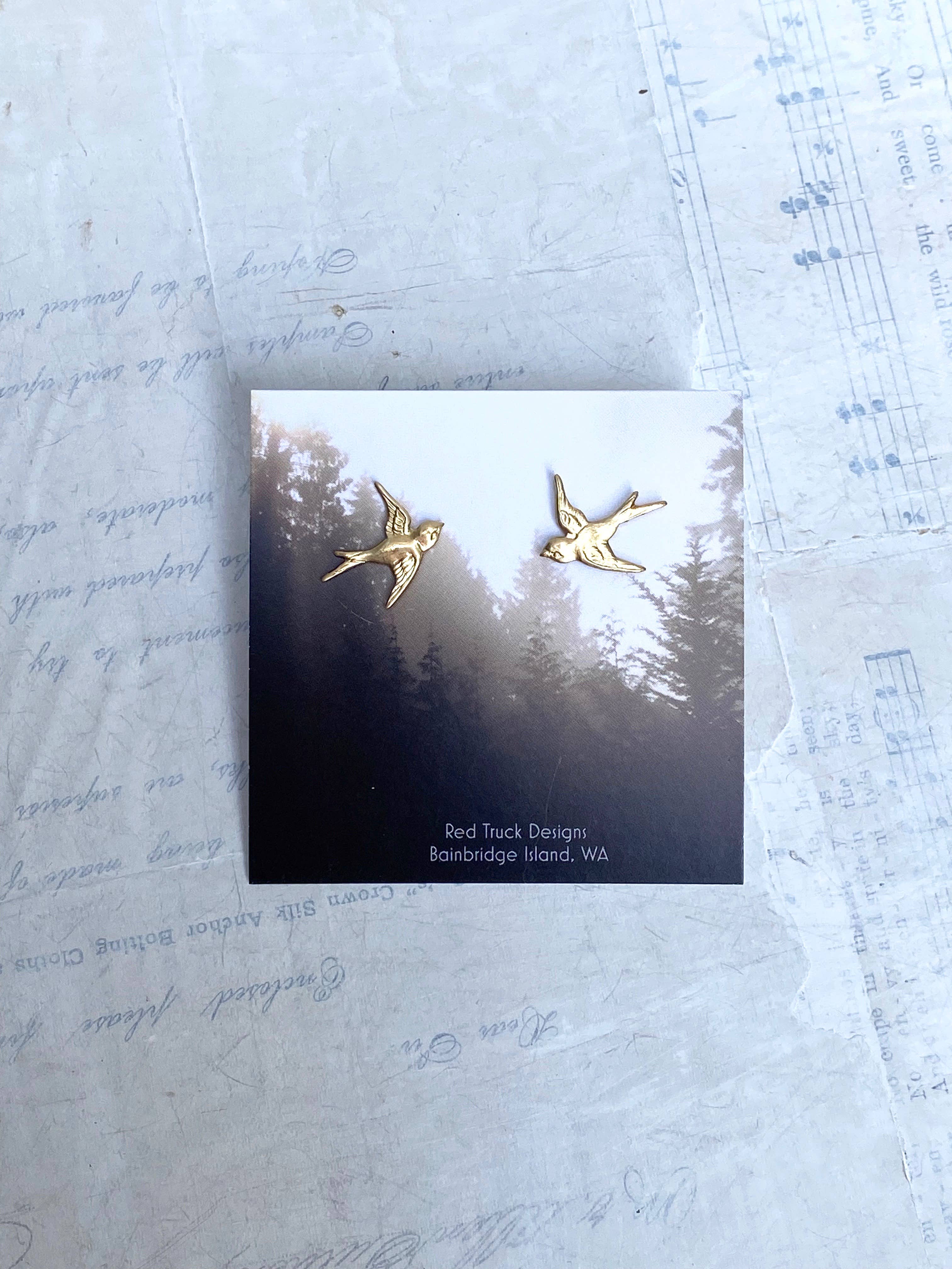 Red Truck Designs - Wholesale Stud/Post Earrings - Gold Bird Stud Earrings Bird Earrings Flying Sparrow8