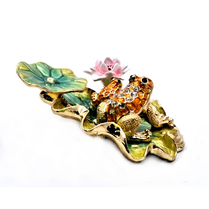 Ciel Collectables - Wholesale Decorative Figurine - Jeweled Frog With Baby on Lilt Pad With Flowers Hand Crafted