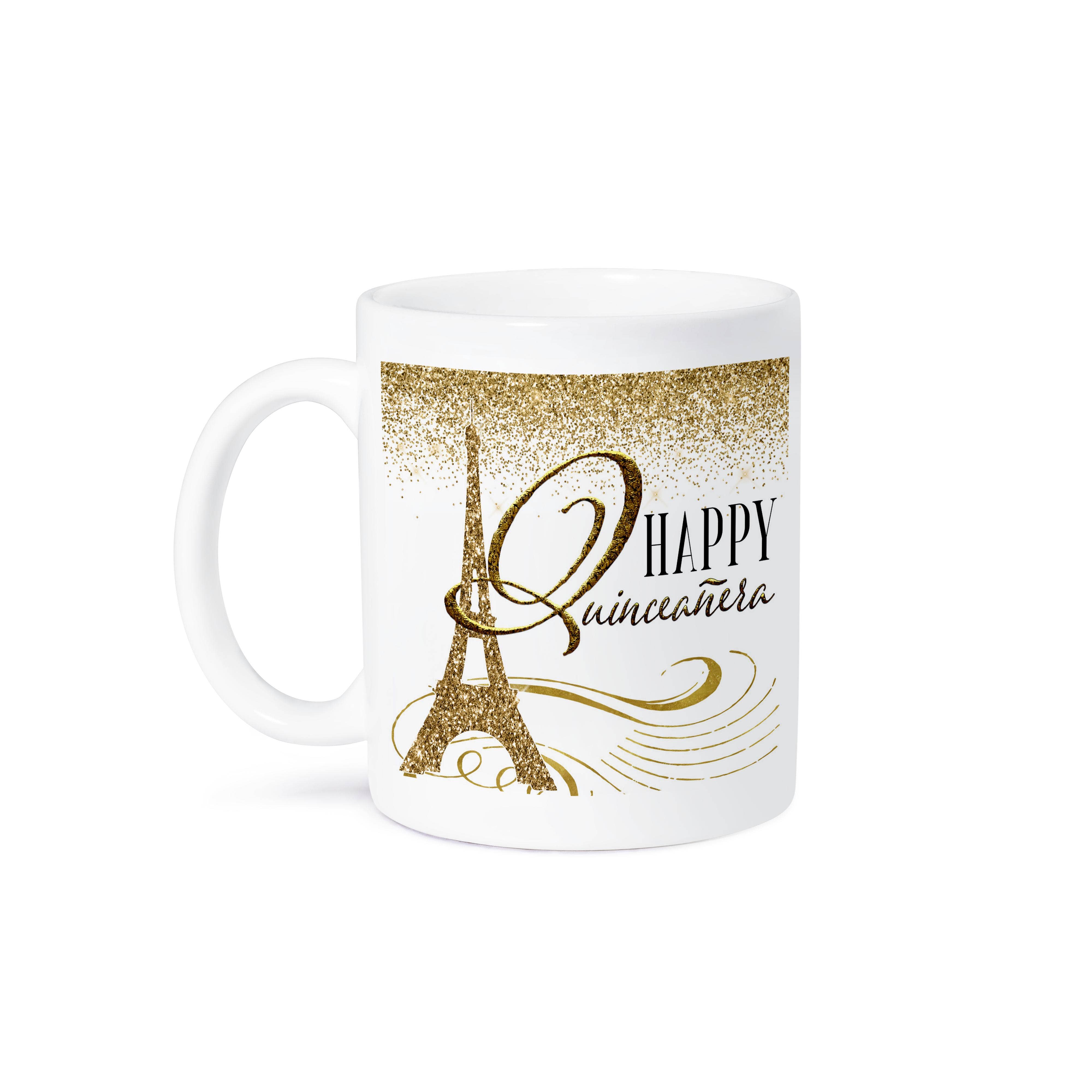 3dRose - Vente Tasse à café - 3dRose, Joyeuse Quinceañera avec une image de la tour Eiffel dorée, Tasse8