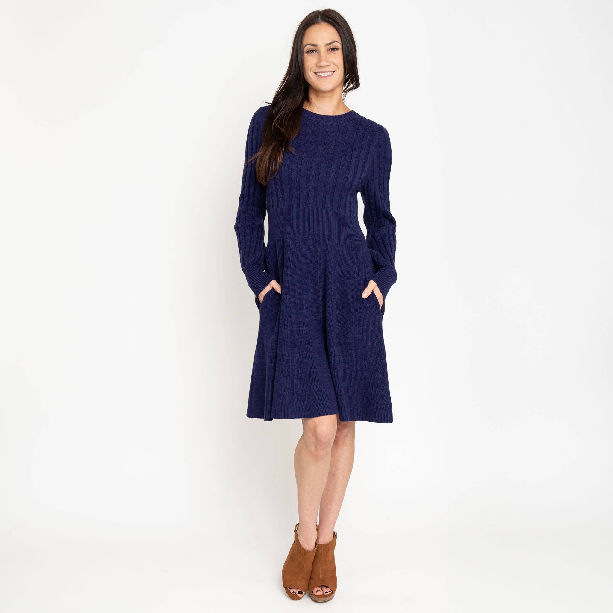 Elsie & Zoey - Wholesale Dress - Women's - Sheena Crew Neck Cable Knit Long Sleeve Sweater Dress9
