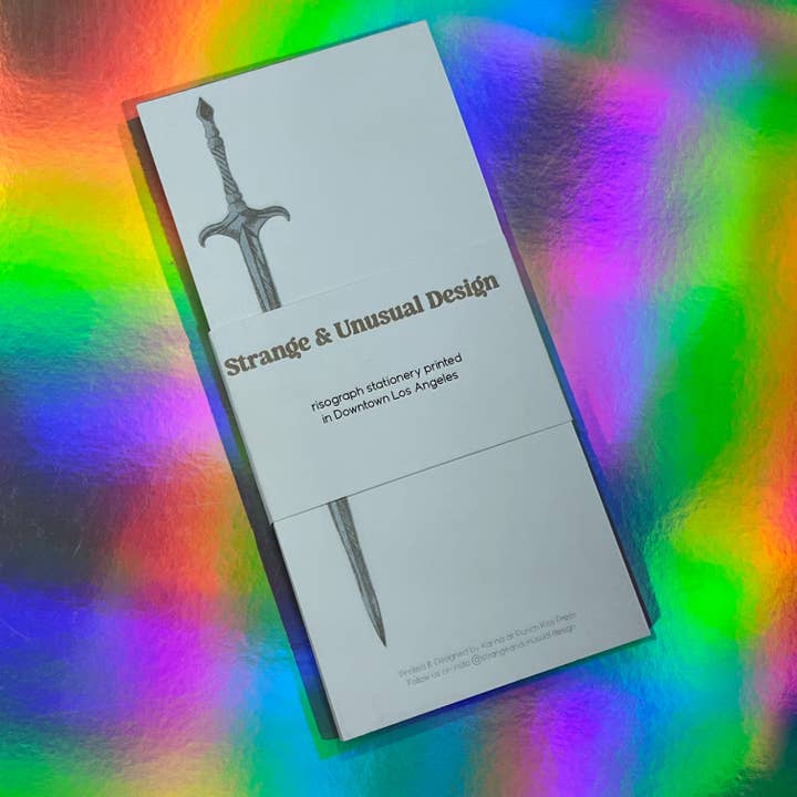 Golden Sword Risograph Printed Notepad for wholesale by Punch Kiss Press
