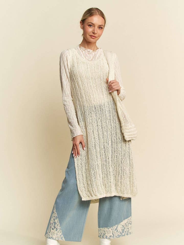 KNIT SIDE SLIT ROUND NECK SLEEVE LESS DRESS & BAG for wholesale by Davi & Dani