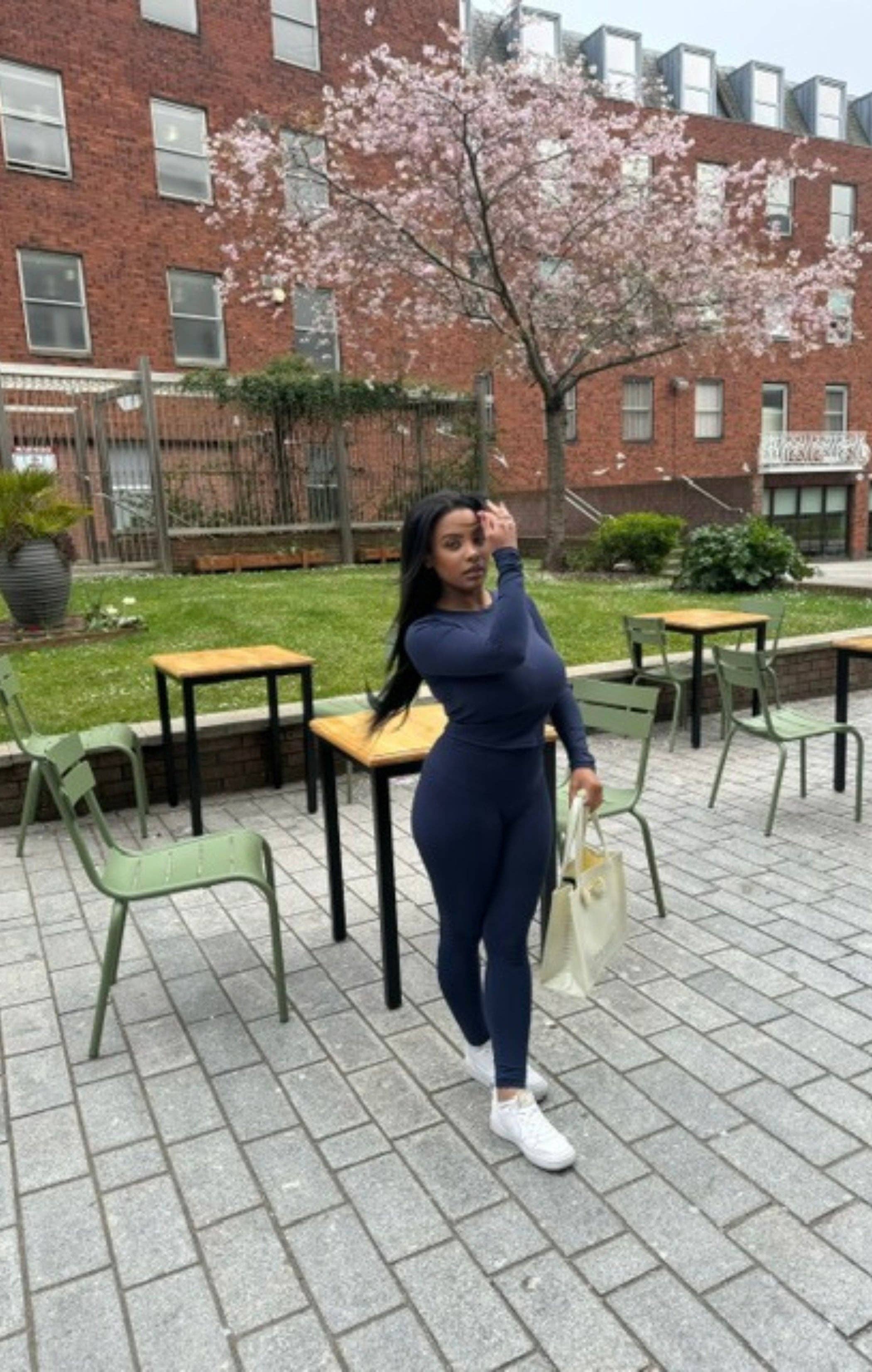 Navy Stretch Long Sleeve Top and Leggings Activewear Set - Elara for wholesale on Faire0