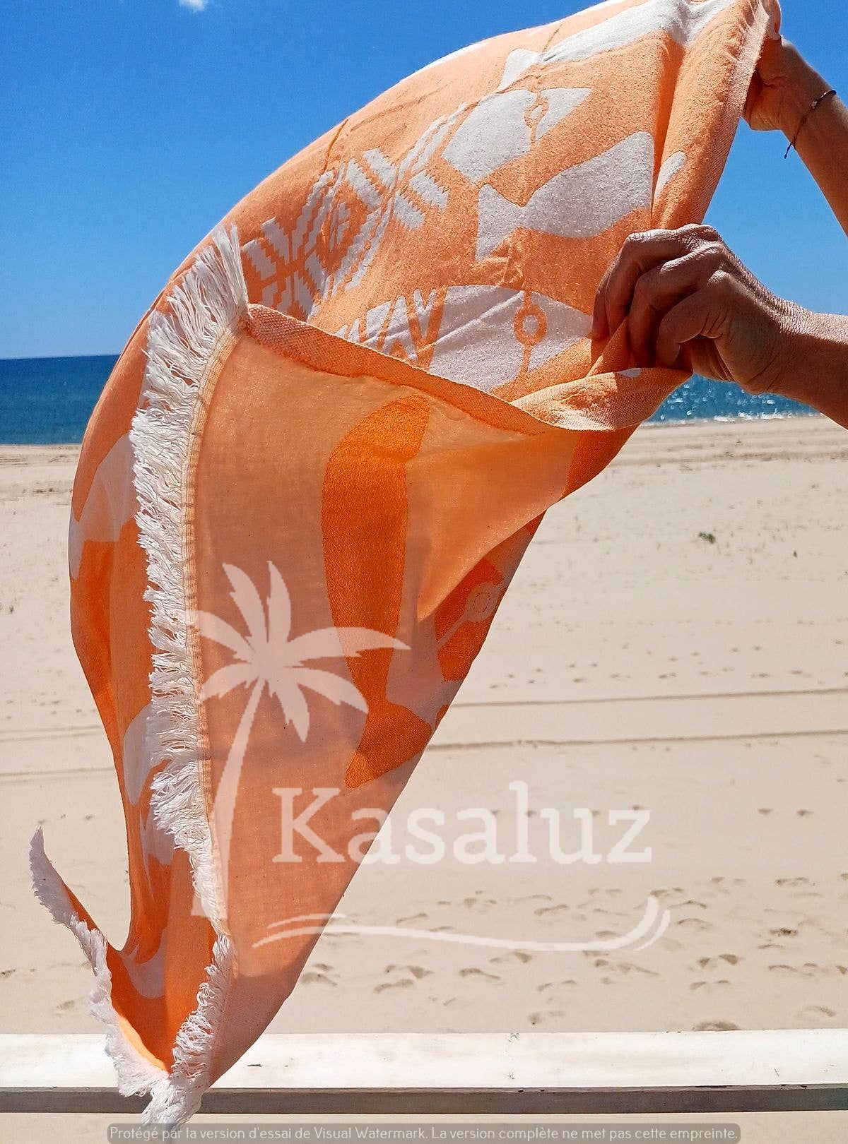 KASALUZ – Engroshandel Strandhåndklæde – Fouta fisk orange jacquard 100 % bomuld2