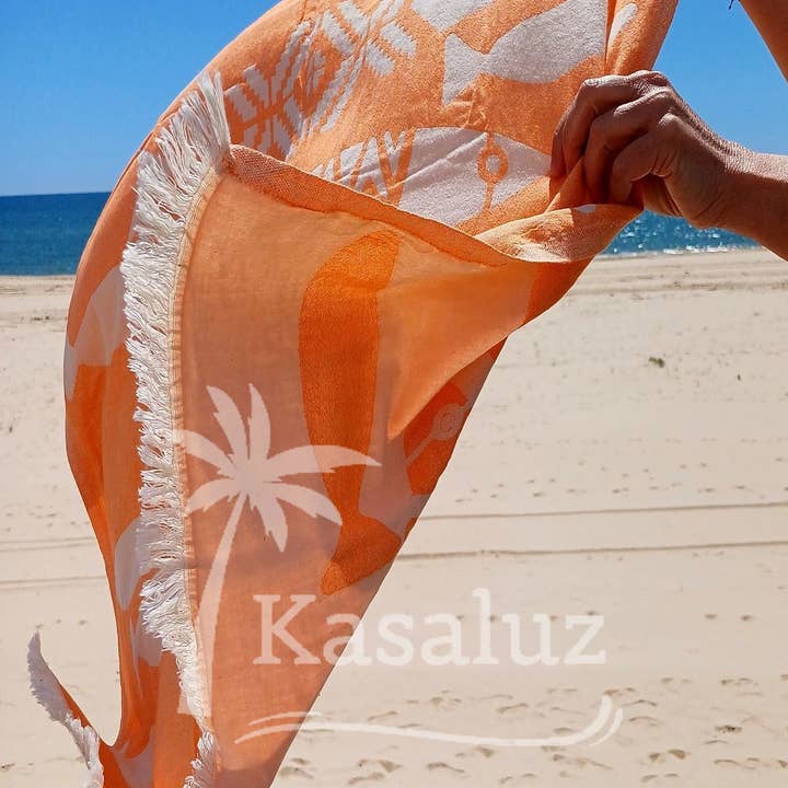 KASALUZ – Engroshandel Strandhåndklæde – Fouta fisk orange jacquard 100 % bomuld2