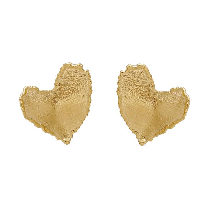 Irregular heart texture button earrings El Gesto in Silver for wholesale by Victoria Cruz