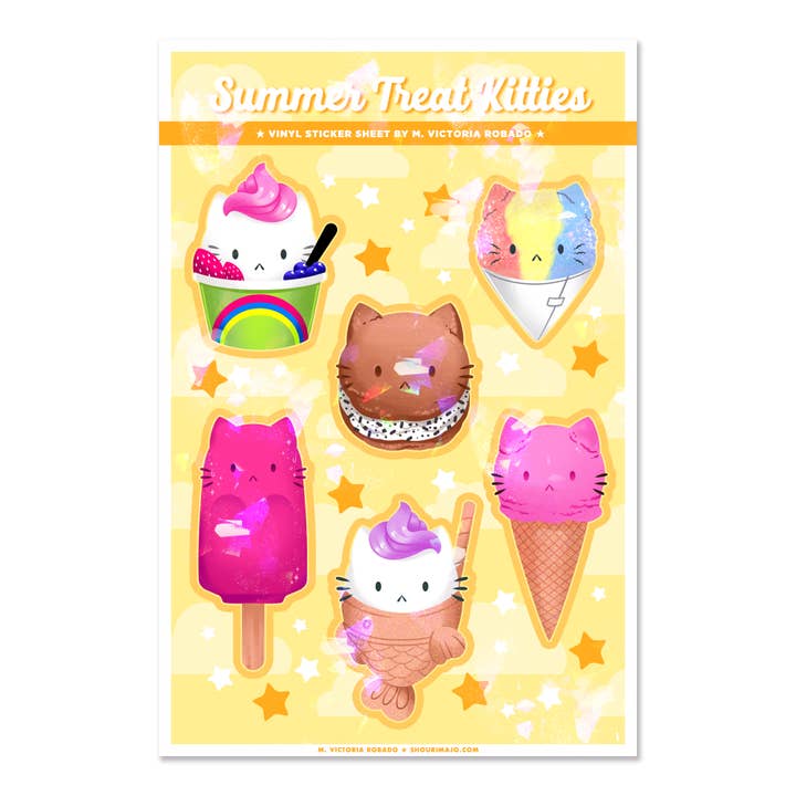SHOURIMAJO - Wholesale Sticker - Sparkly Sticker Sheet Sassy Kitties Summer Treats