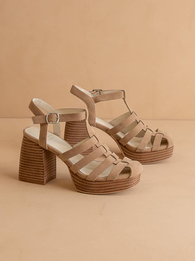 The Hailee Khaki | Gladiator Cage Platform Heels for wholesale on Faire