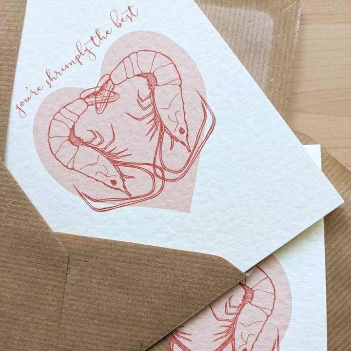 Drawn to Nature - Vendita all'ingrosso Biglietti per San Valentino - Prawn Card - Shrimp Love Card - Biglietto di San Valentino