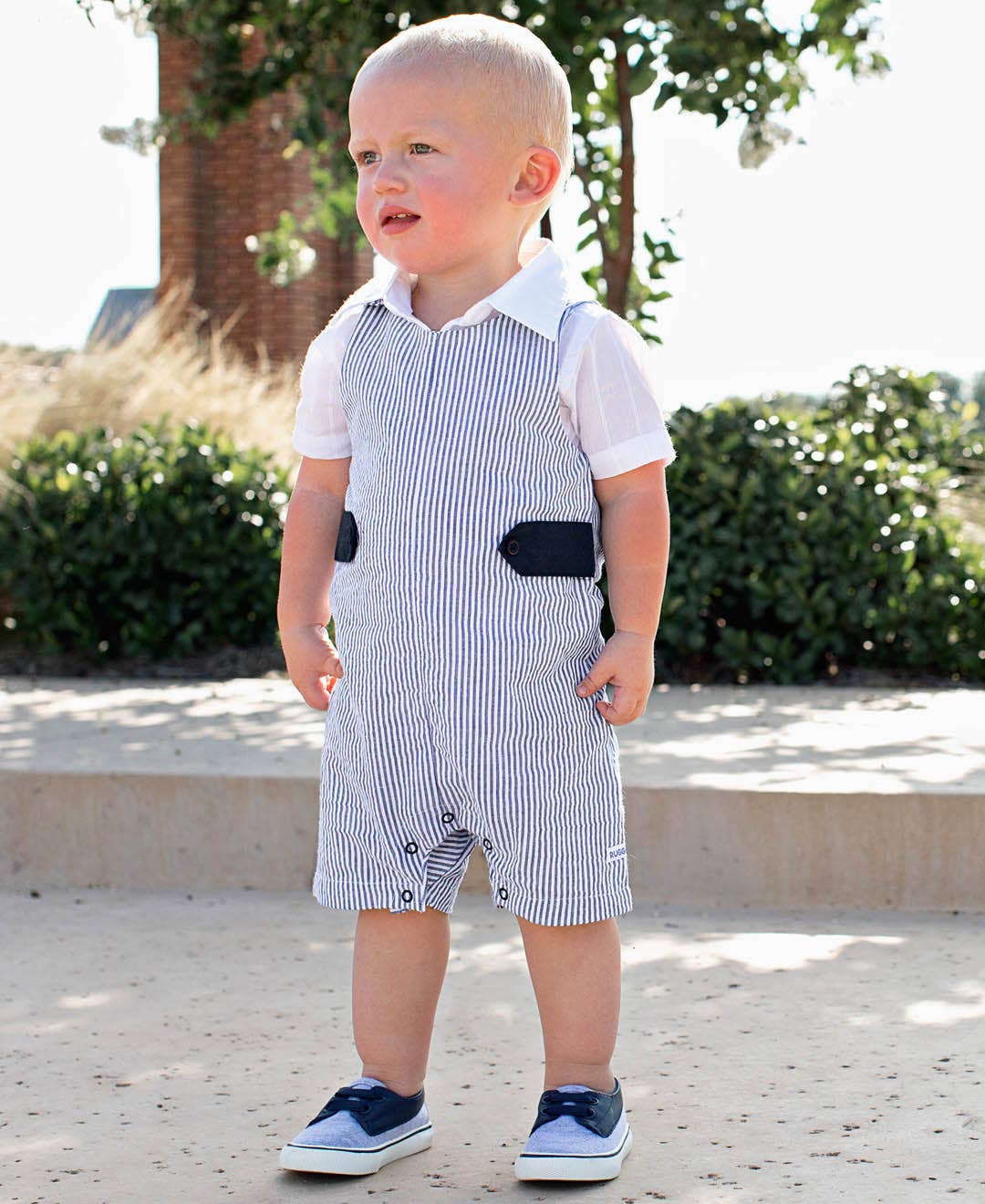 Baby Boys Blue Seersucker Classic Jon Jon for wholesale on Faire2