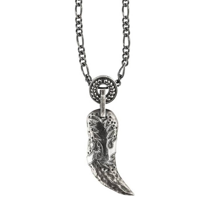 Pendentif en forme de dent de tigre oxydé en argent sterling 925 avec chaîne pour la vente par caï