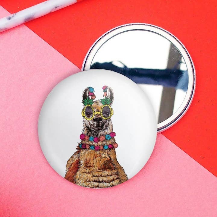 Party Llama Pocket Mirror | Compact | Makeup Mirror | Gifts for wholesale by Fawn & Thistle Ltd (US Duties Paid)