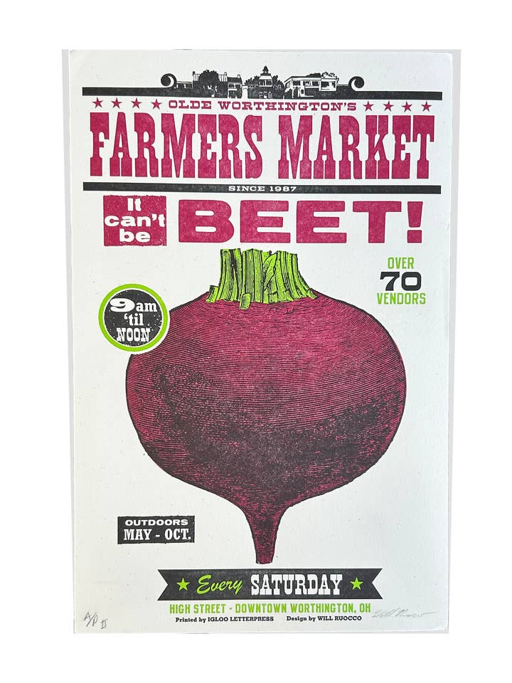 Beet Farmers Market Letterpress Poster for wholesale by Igloo Letterpress