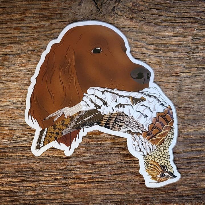 Irish Setter with Grouse Sticker for wholesale by creeknuts.com