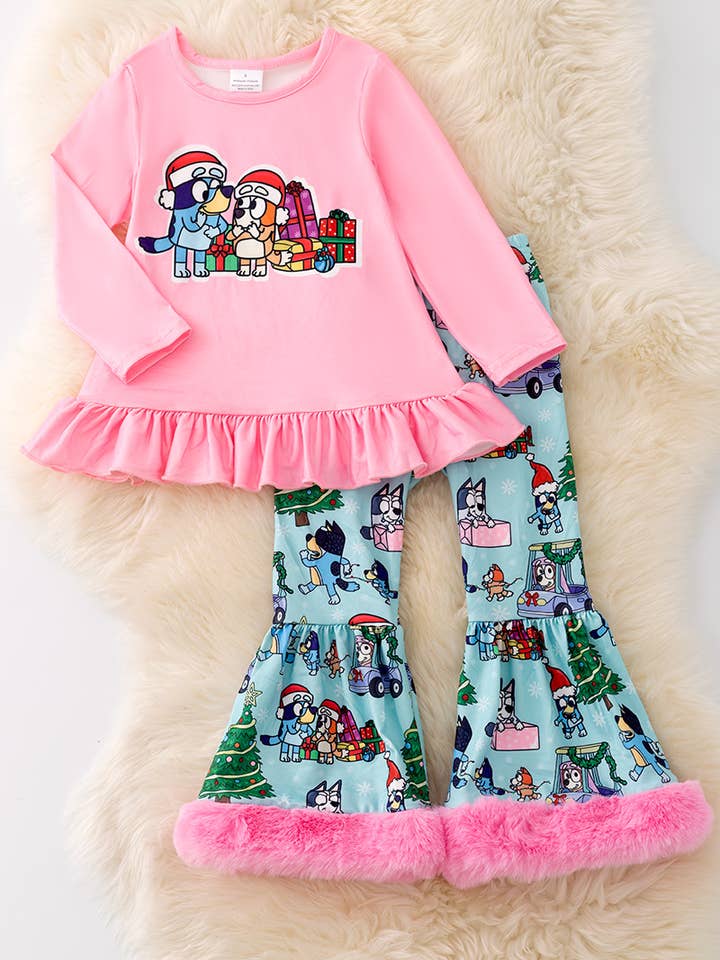 Kids Charm Online - Wholesale Clothing Set - Baby - Character printed pink tunic & blue bell bottoms. OFG42870AM