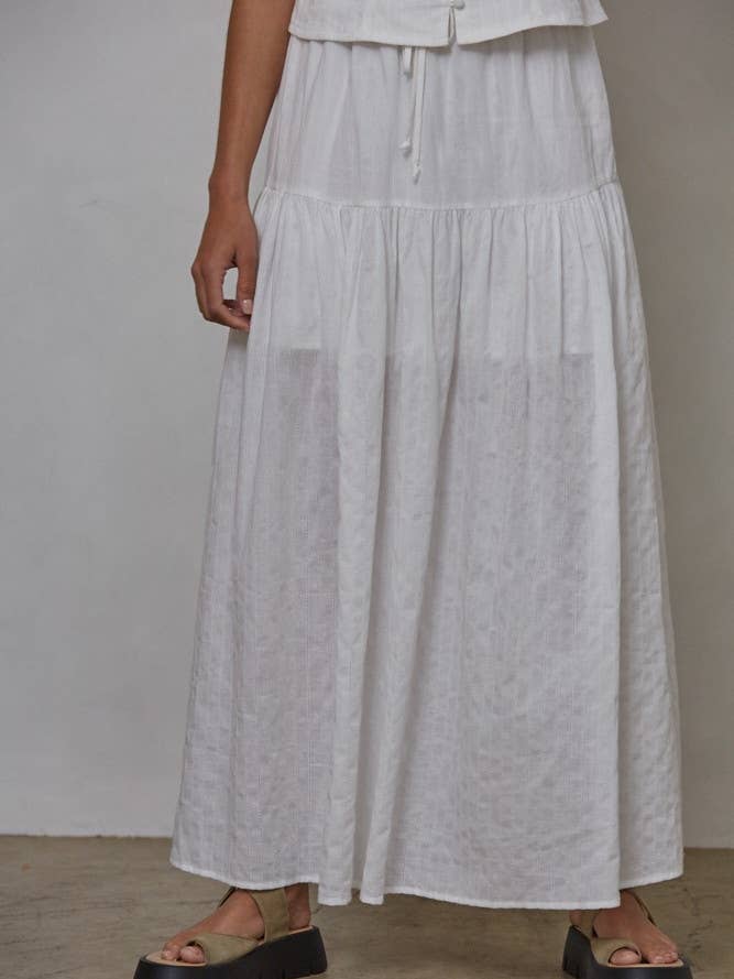 L7935 | Woven Cotton Waist Tie Strap Flare Maxi Skirt for wholesale by By Together