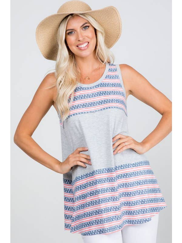 Gris Camiseta sin mangas con diseño de borde raro con diseño de bandera estadounidense de venta al por mayor en Faire