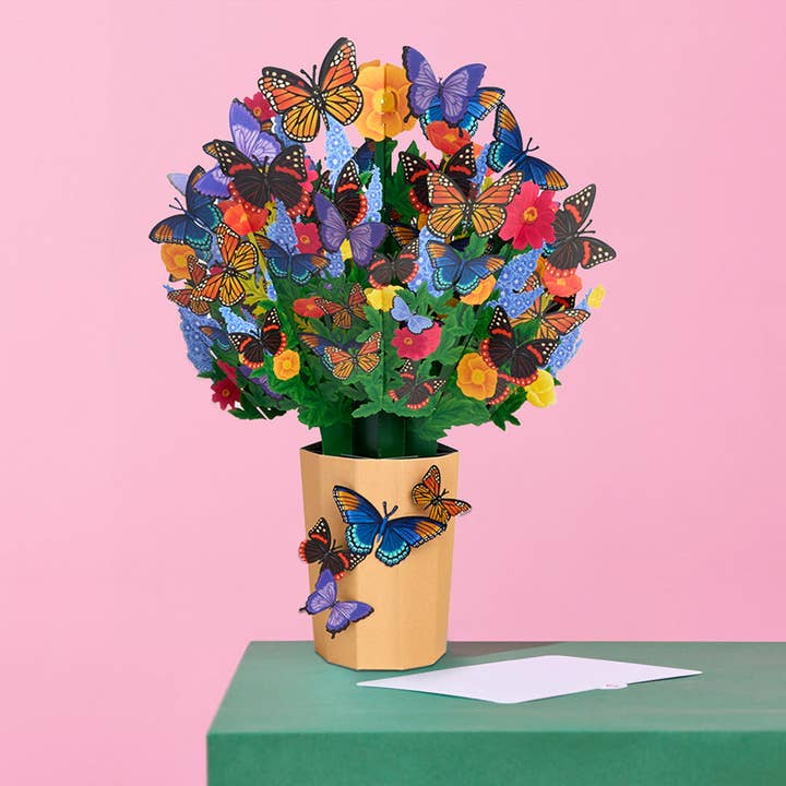 Lovepop Cards - Wholesale Everyday Greeting Card - Brilliant Butterfly 12”H x 8.5”W Bouquet, Vase, Vintage
