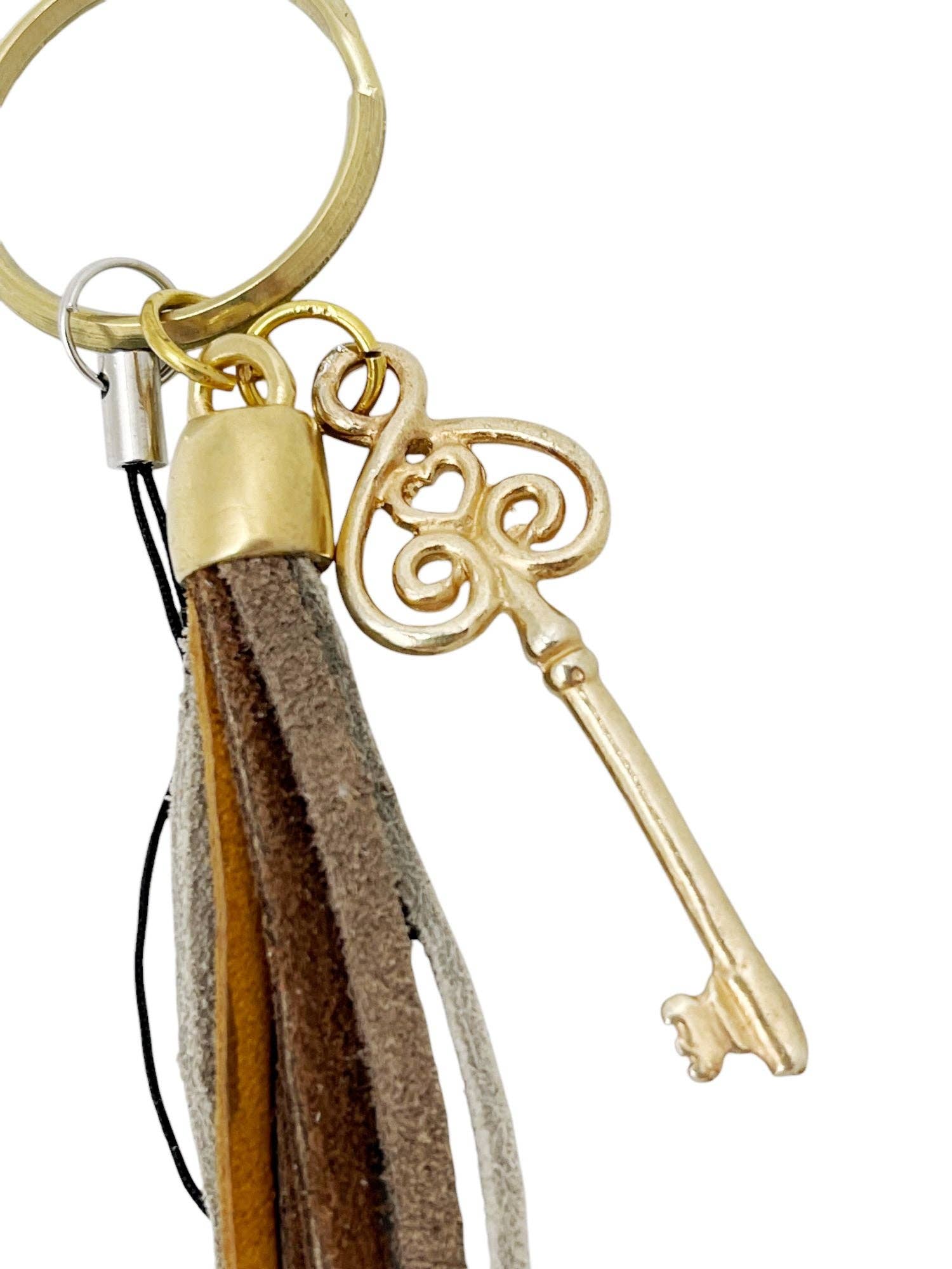 Gloria Mago - Wholesale Keychain - Women's - Fleco and Key hanging key ring in gold and brown1