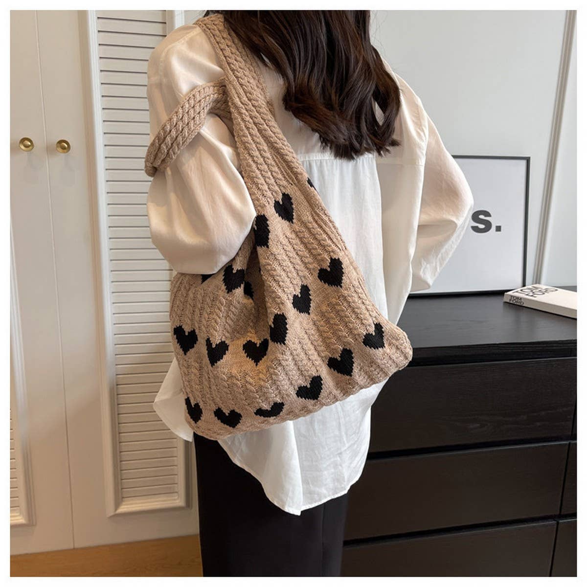 NINEXIS - Wholesale Tote Bag - Women's - CWAB4569_HEART PATTERN KNITTED LARGE CAPACITY TOTE BAG9