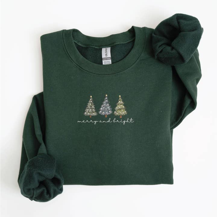 P E T I T R U E - Wholesale Sweatshirt - Women's - EMBROIDERED Holiday Sweater Christmas Tree Sweatshirt