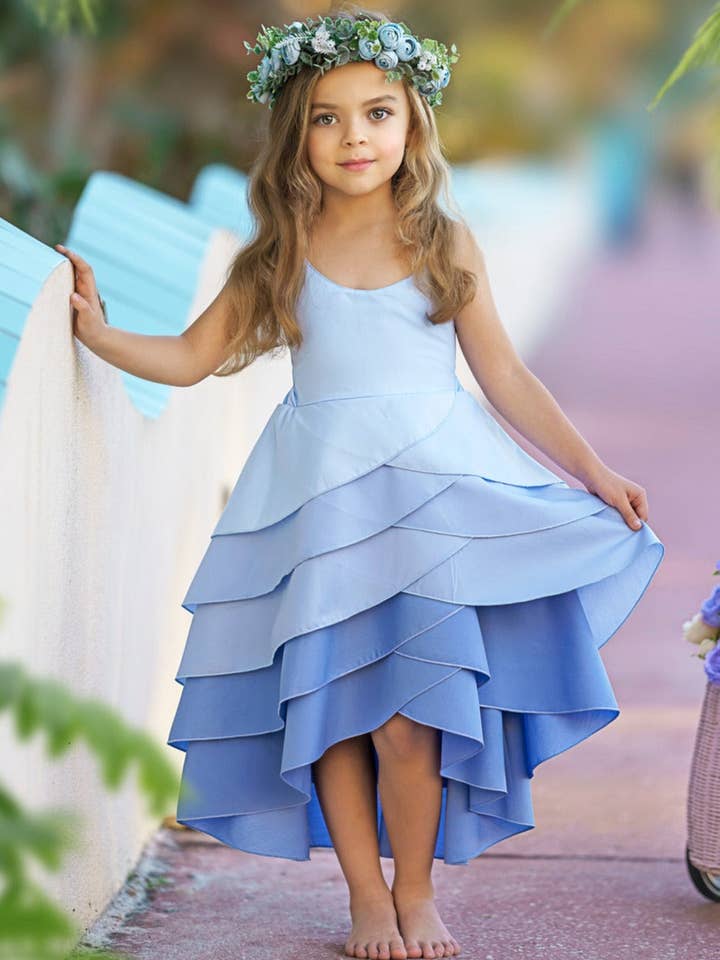 Pretty Petal Hues of Blues Tiered Dress for wholesale by Mia Belle Girls • Wholesale
