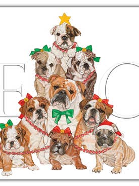 Lot de 10 cartes de Noël Bull Dog Peace Tree pour la vente par Pipsqueak Productions