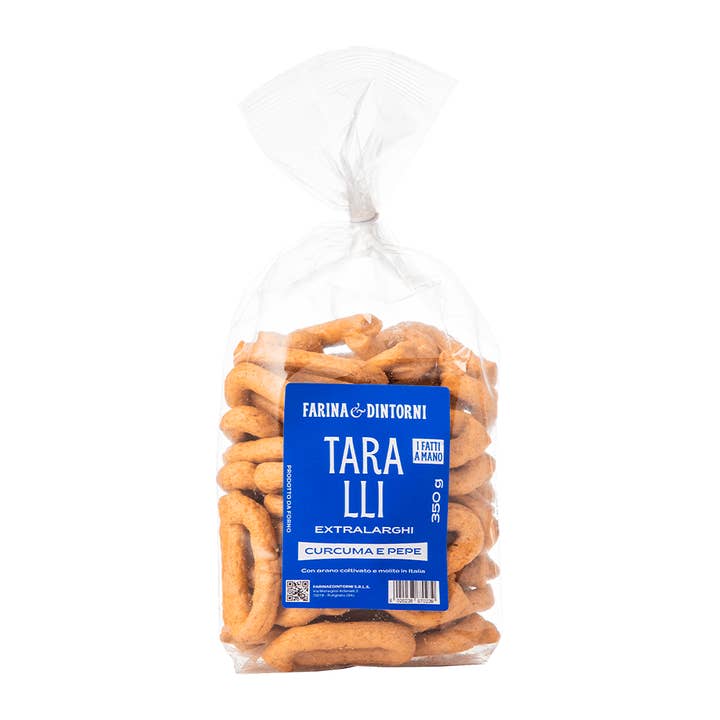 Ekstra brede taralli med gurkemeje og peber 350g for engroshandel hos farinaedintorni