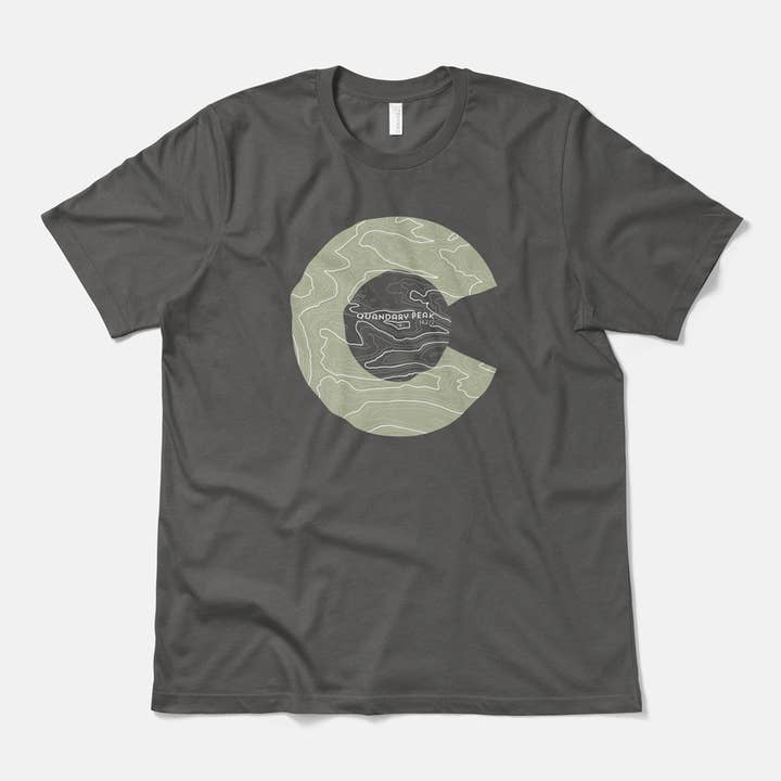 Hinterland Outdoors - Wholesale Screen Printed T-Shirt - Unisex - Quandary Peak Topo 14er Colorado Shirt - Unisex Short Sleeve2