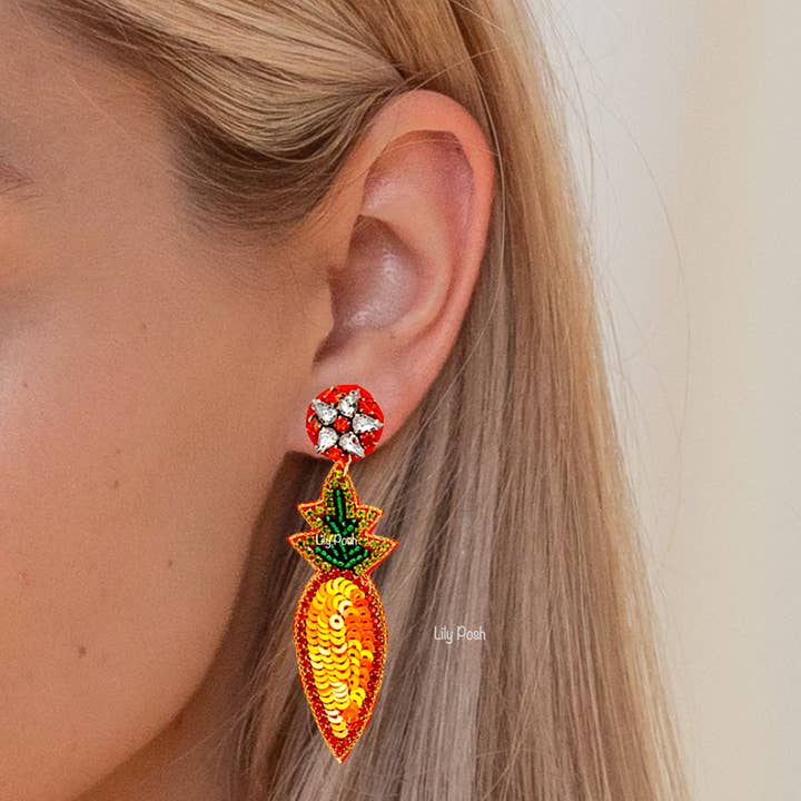 Lily Posh - Wholesale Dangle earrings - Beaded Carrot Earring, Vegetable Vegan Seed Bead 1