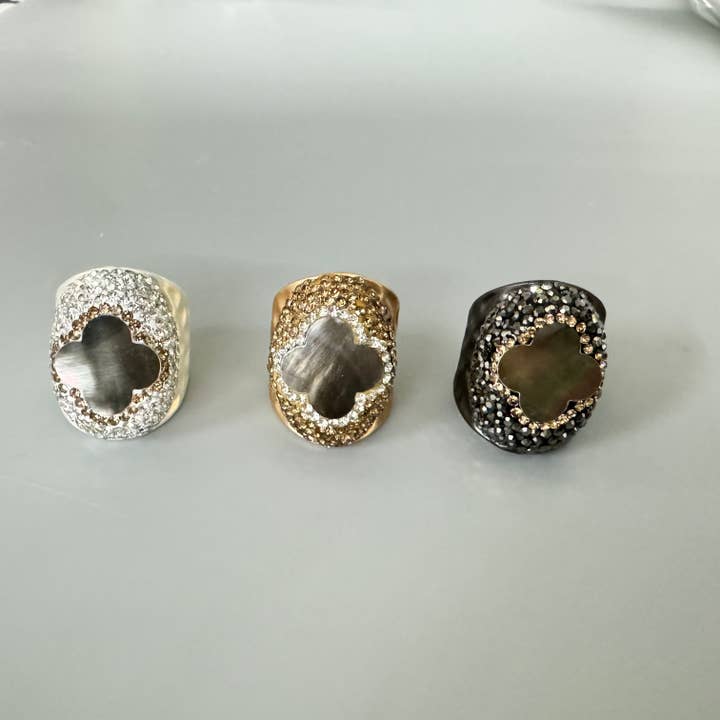 Ole - Vente Bague de cocktail/de cérémonie - Bague en alliage Clover Black Shell 3