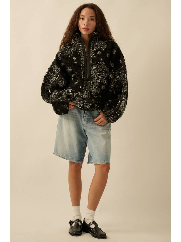 Promesa USA - Wholesale Jacket - Women's - Floral Sherpa Fleece Half-Zip Pullover Jacket9