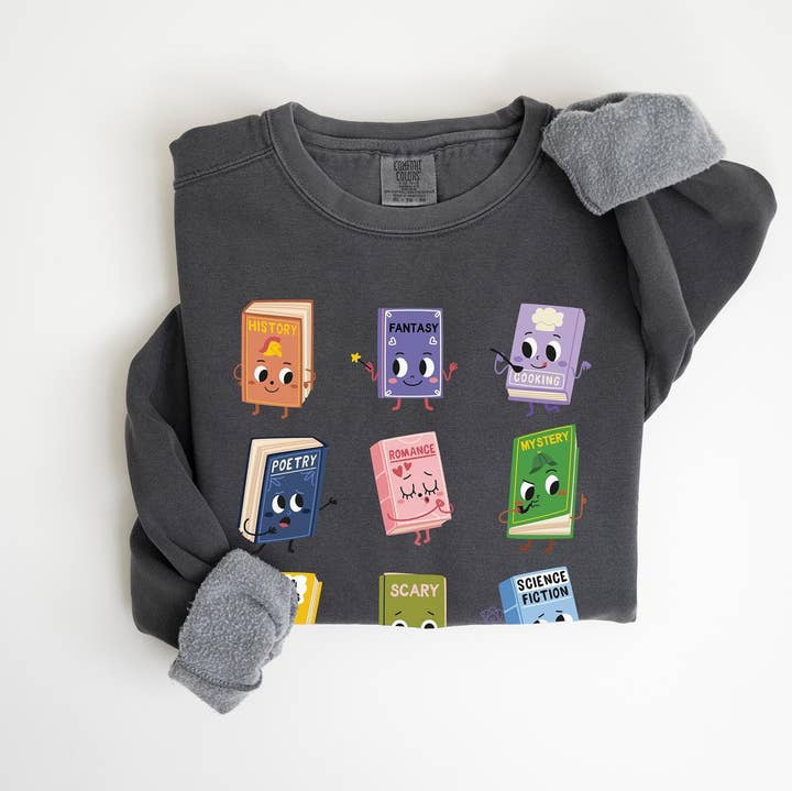 Sudadera gruesa Géneros literarios | Sudadera de bibliotecario Conjunto acogedor para biblioteca para amantes de los libros Pulóver de lectura Unisex para venta al por mayor de Keen Bee Studio