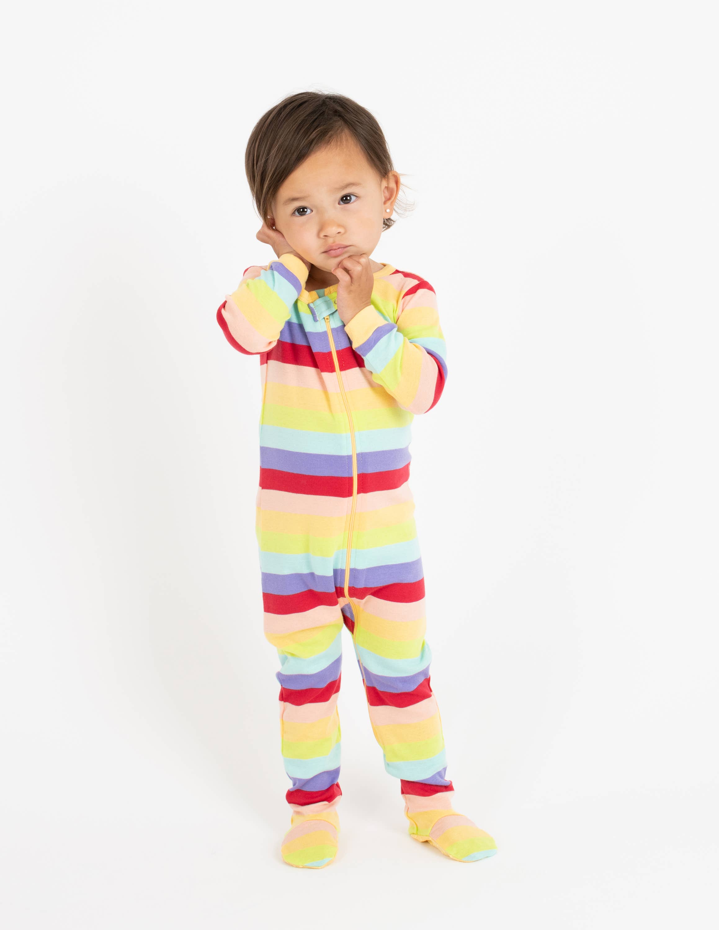 Leveret Pajamas – Großhandel Schlafanzug – Baby – Baby-Fußpyjama aus Baumwolle mit Herz- und Regenbogenmuster, Valentinstag6