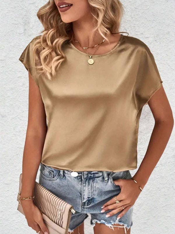 Sheer Trend – Engroshandel Bluse - Dame – Batwing Sleeves Løse ensfarvede T-shirttoppe med rund hals7