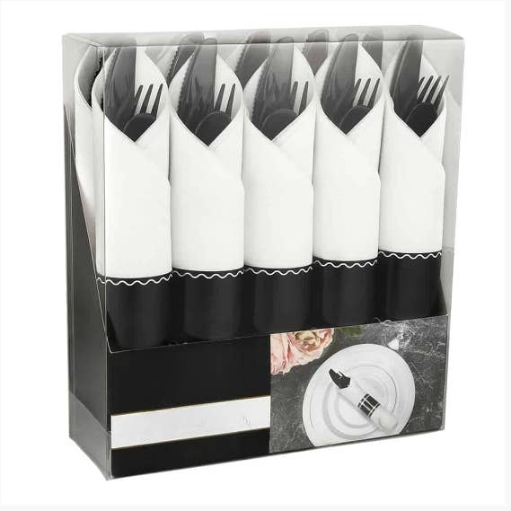 EcoQuality - Wholesale Disposable Tableware Pack - Pre-Rolled Napkin & Cutlery Set – Elegant Disposable Tableware