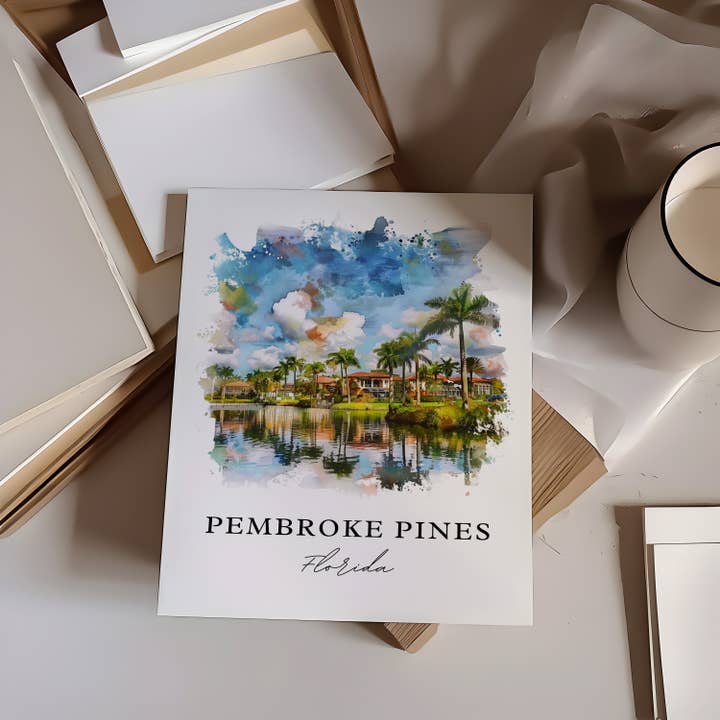 Premium Travel Art - Wholesale Art Print - Pembroke Pines Art, Pembroke Pines Print, Pembroke Pines FL Watercolor, Pembroke Pines Gift,1