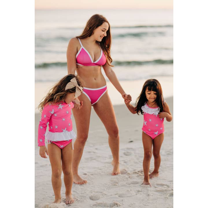 Sugar Bee Clothing – Großhandel Badeanzug – Kinder – Mädchen Badeanzug - Schleifenrücken - Rosa Seestern3