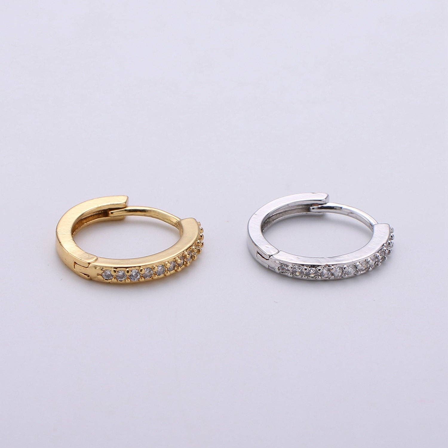 Aim Eternal - Wholesale Huggie Earrings - Gold Filled Thin Mini Huggie Hoop Earrings With Clear CZ2