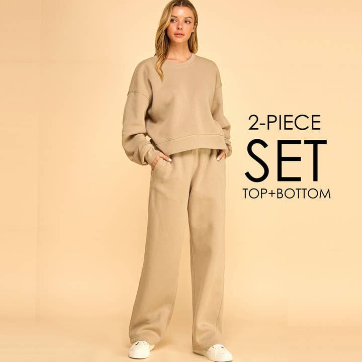 2-Piece Sweatshirt and wide legs Joggers Set-FZSET002 for wholesale by FREEZIA