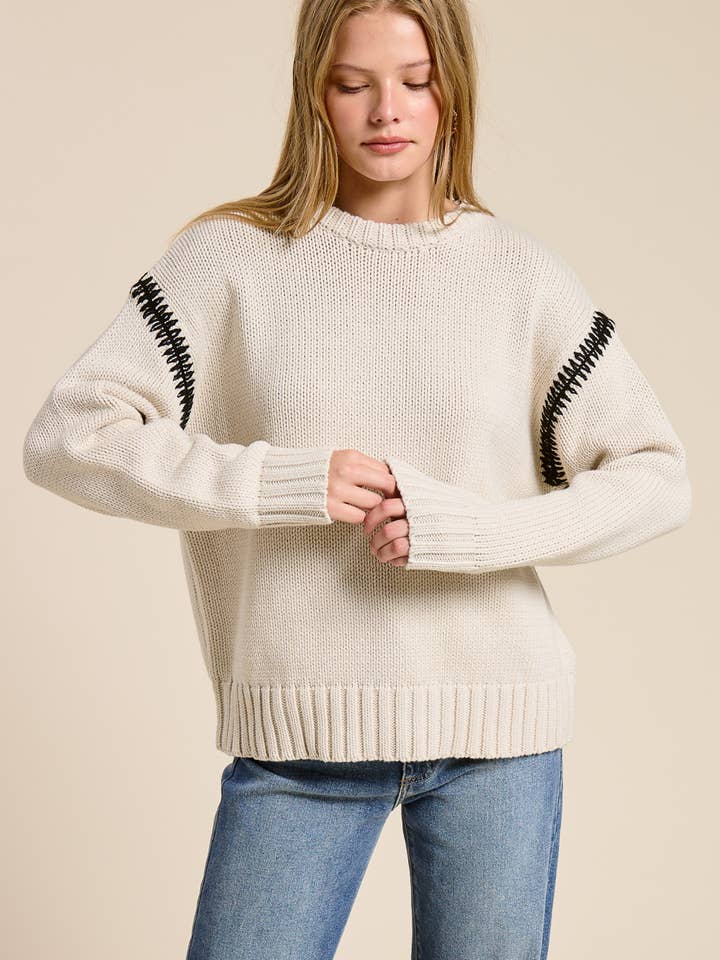 Camisola de Gola Redonda com Detalhes de Costura por atacado de Charlotte Avery