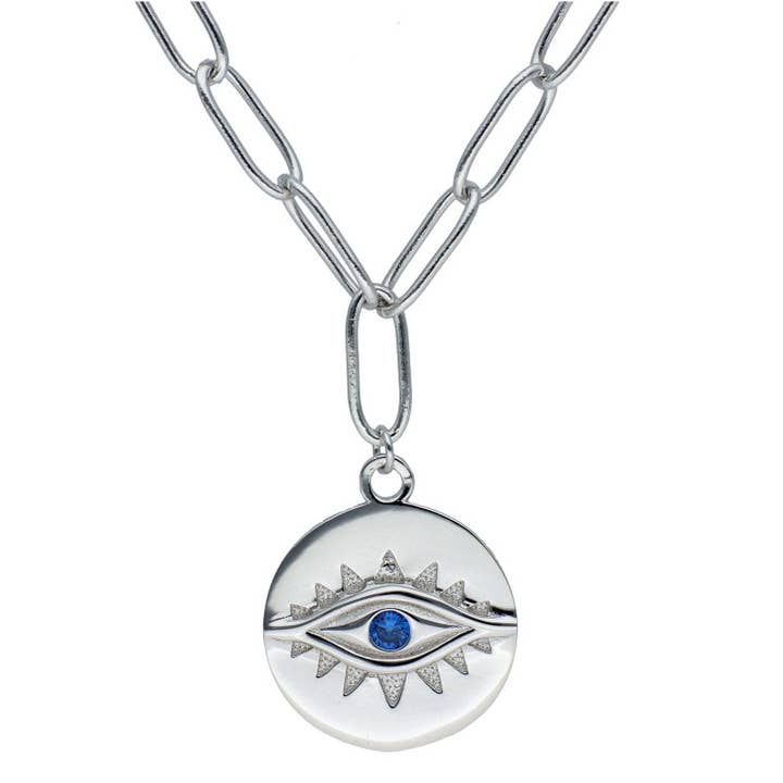 Tour de cou en argent sterling orné d'une médaille avec œil turc pour la vente par Las Joyas de Amanda